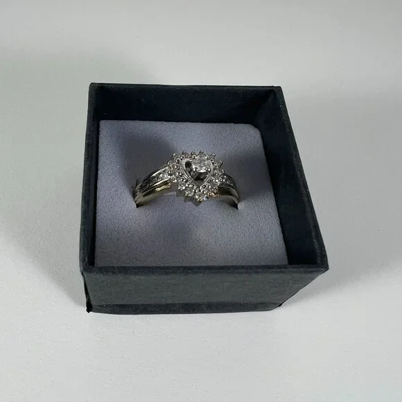10K Gold Heart-Shaped Diamond Ring With Diamond Accents In Black Gift Box 7.75 - Picture 2 of 6